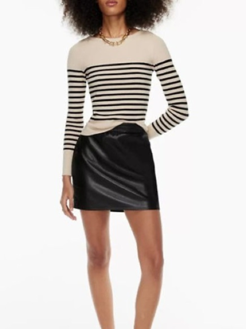 Babaton Black Faux Leather Mini Skirt with Elastic Waist